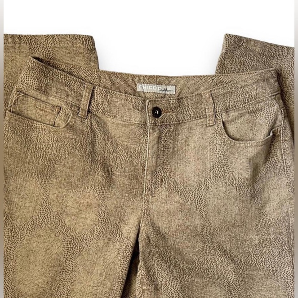 Chico’s Snakeskin Straight Leg Pants 0.5/(6) Tan Denim Glam Maximalist Versatile